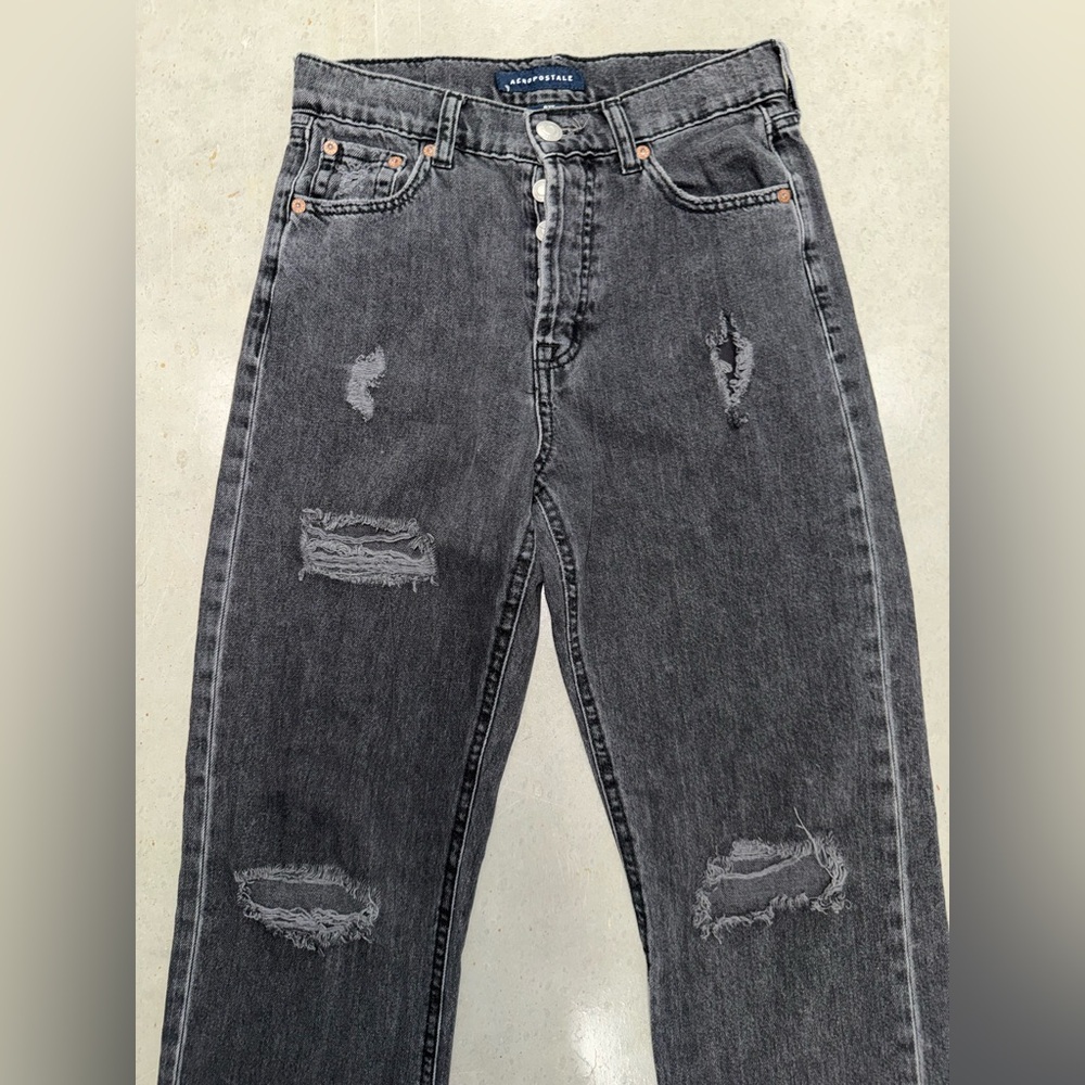 Aeropostale 90s baggy High-Rise Distressed Black Gray Jeans